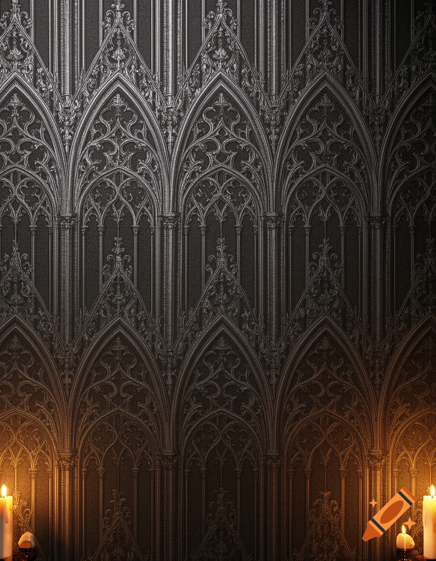 Dark gothic wallpaper with intricate ornate patterns and lit candles at the bottom.