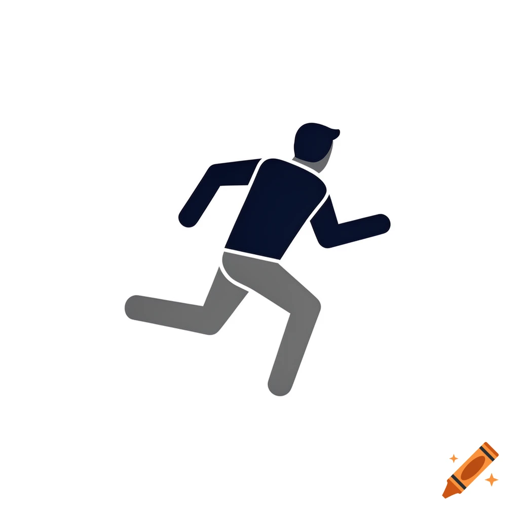 Stylized pictogram of a person running or fleeing, viewed from behind, in dark blue and grey on a white background.