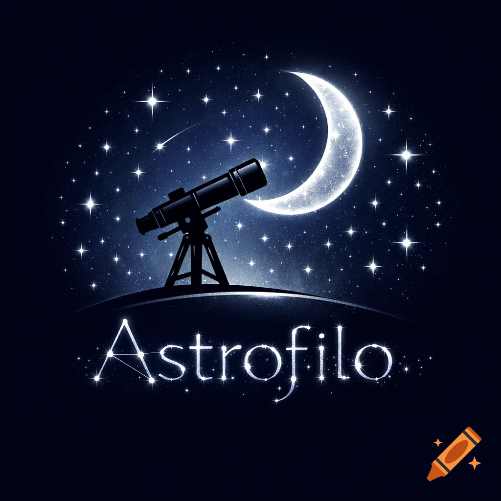 Stylized logo of a telescope on a hill beneath a starry night sky and crescent moon, with 'Astrofilo' text.