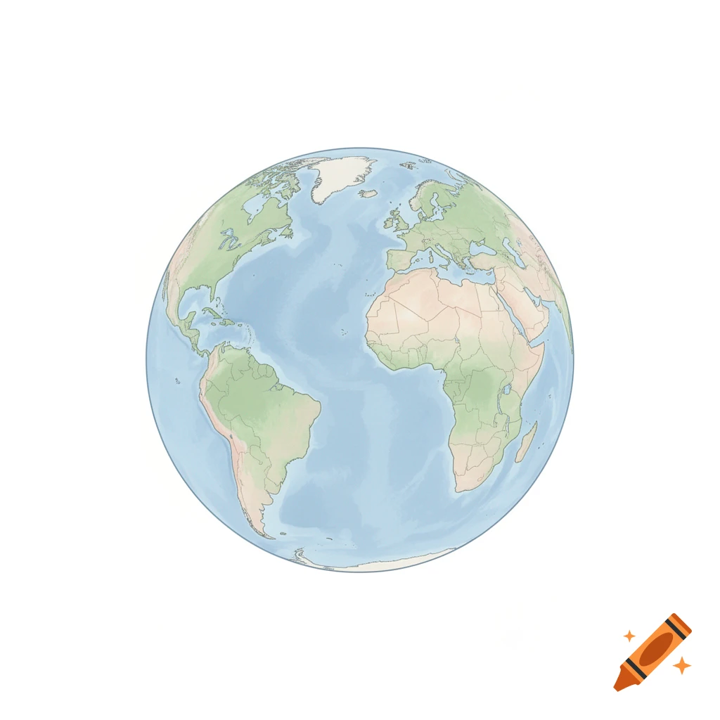 Simple, stylized illustration of the Earth on a white background, showing continents and oceans.