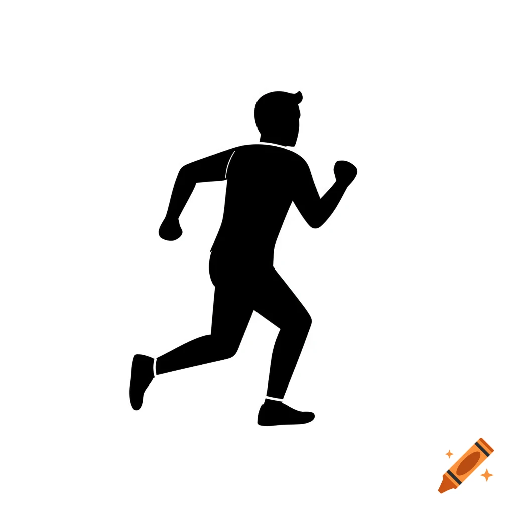 A black silhouette pictogram of a man running away, viewed from behind.