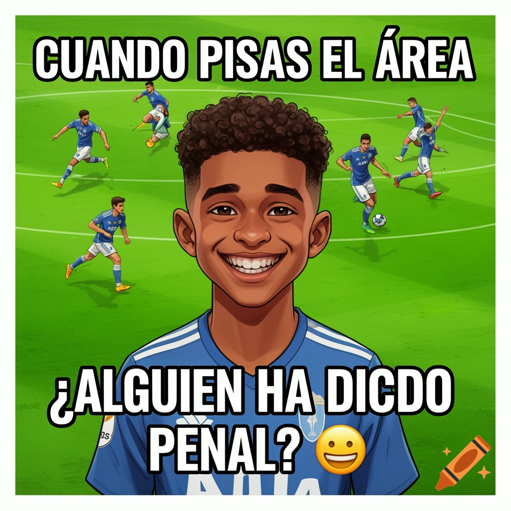 A cartoon boy with a mischievous smile on a football field. Meme text reads "CUANDO PISAS EL ÁREA" and "¿ALGUIEN HA DICHO PENAL? ".