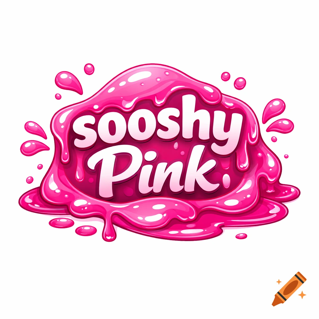 A vibrant pink slime logo with the words 'sooshy Pink' in bold white bubble letters, surrounded by drips and splatters.