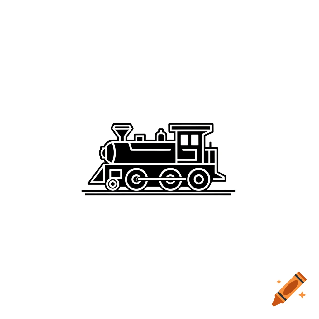 Black outline icon of a steam train on tracks.