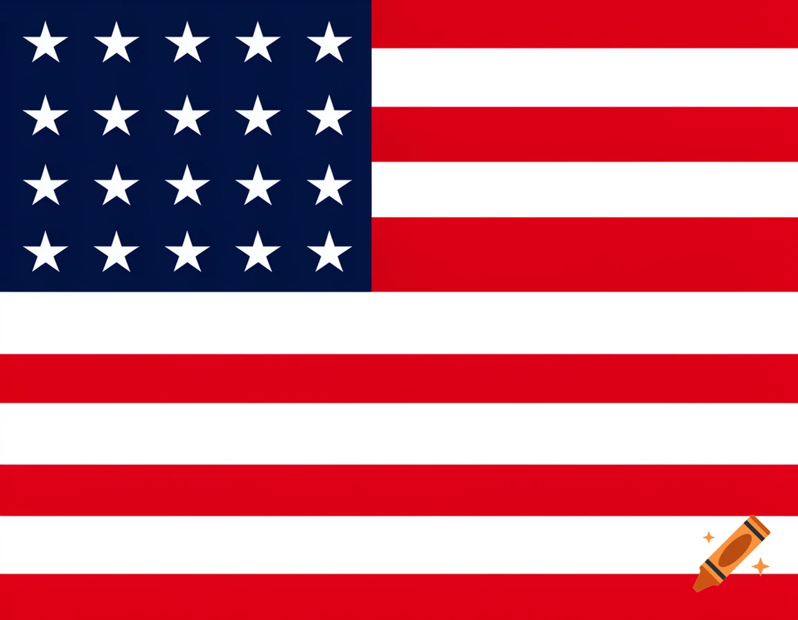 A flag with a blue canton featuring 20 white stars, and 13 alternating red and white horizontal stripes.