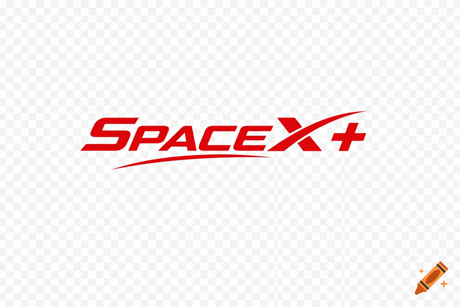 Red 'SPACEX+' logo with a swoosh underneath, on a transparent background.