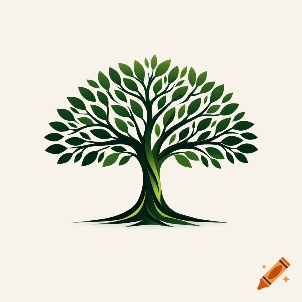 A stylized green tree with a dark trunk and many leaves, resembling a logo, on a light background.