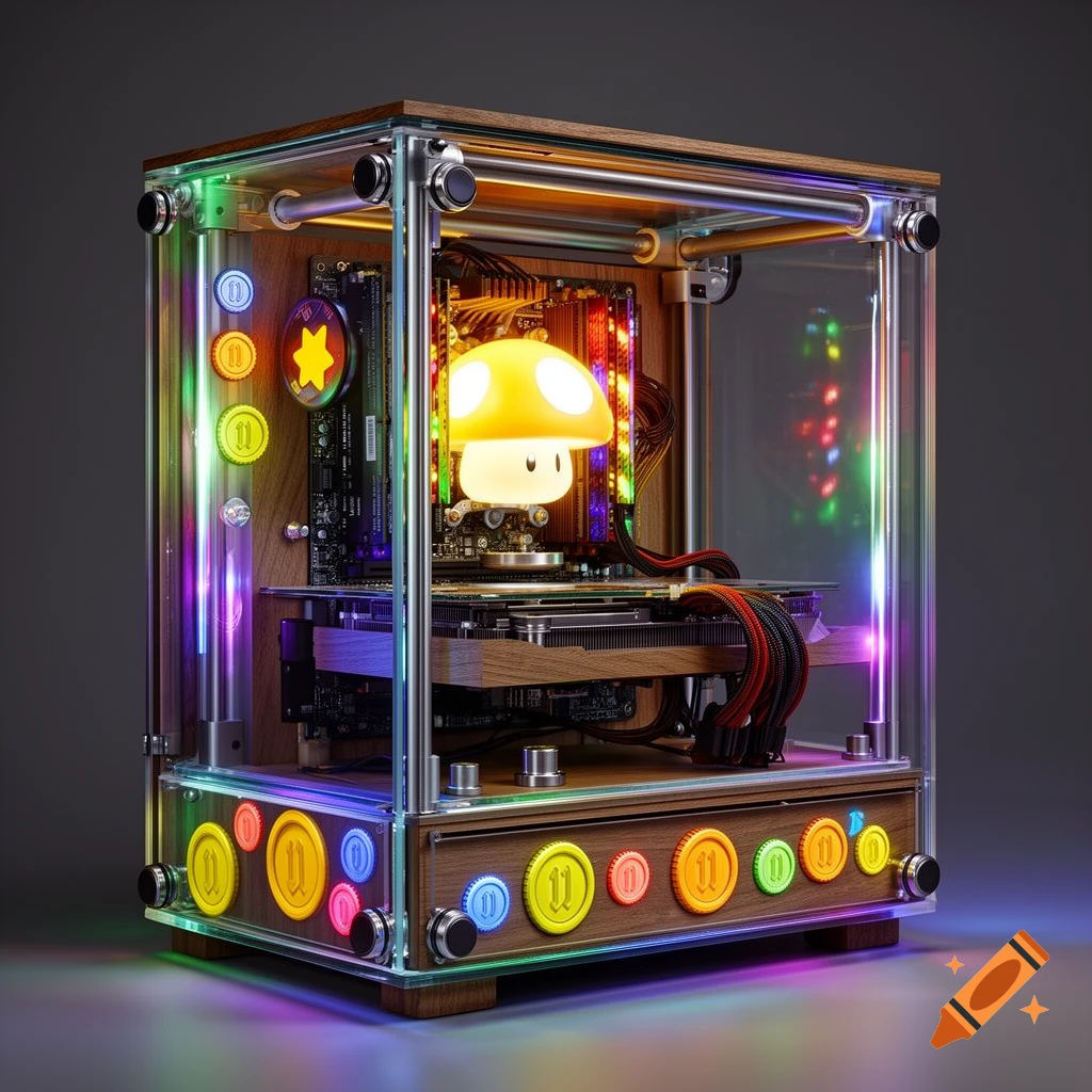 Custom Super Mario Bros. themed computer case with clear panels ...