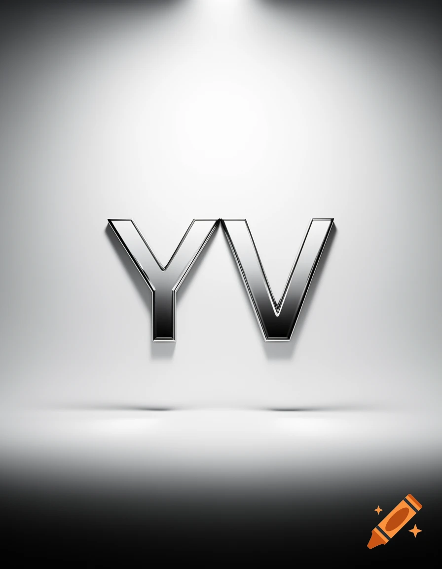 3D rendered metallic silver letters 'YV' on a bright white background with spotlights.