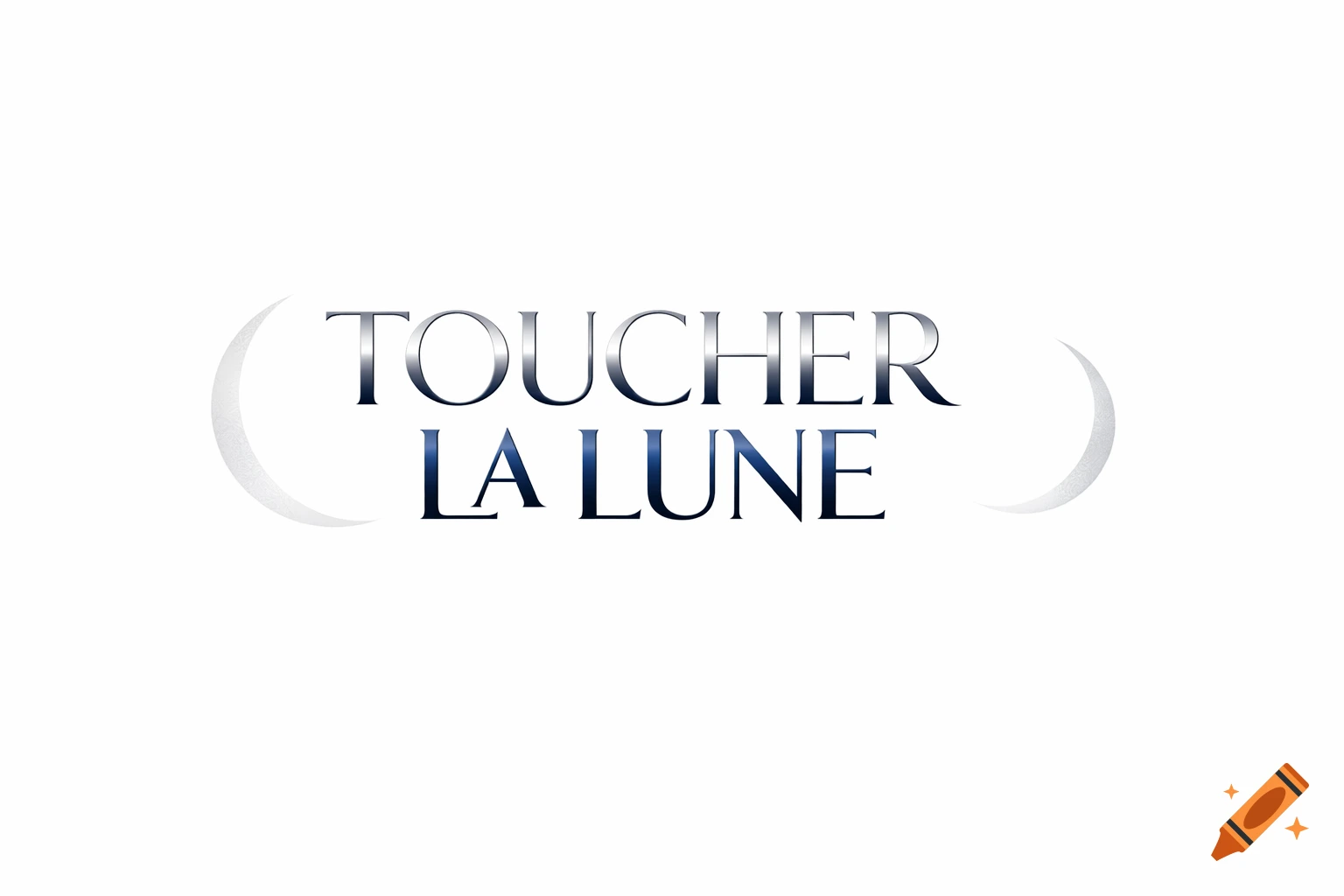 Logo with silver and blue gradient text 'TOUCHER LA LUNE' flanked by two subtle crescent moons on a white background.