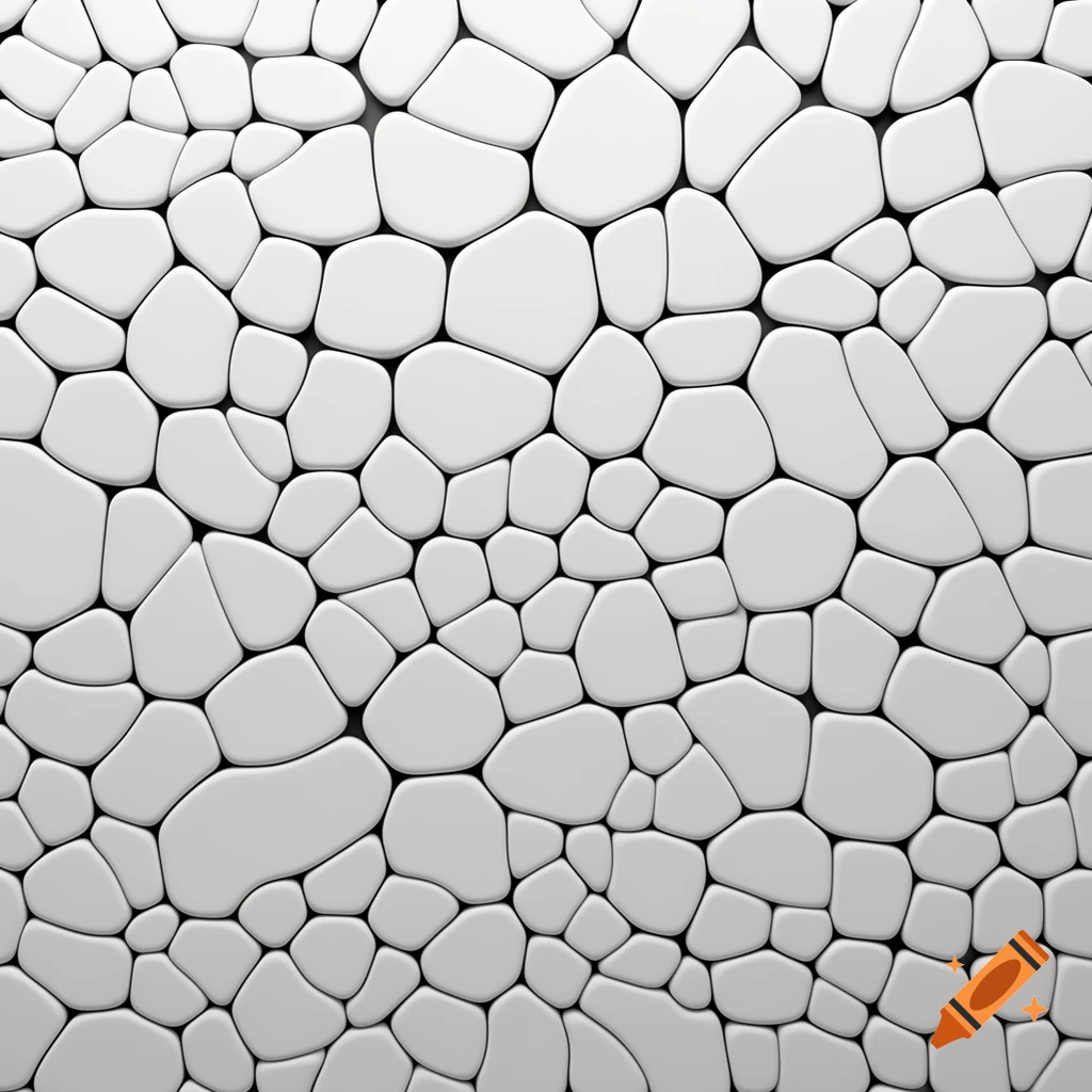 An abstract pattern of smooth, rounded, irregular white shapes with dark outlines and shadows, resembling pebbles or cells.