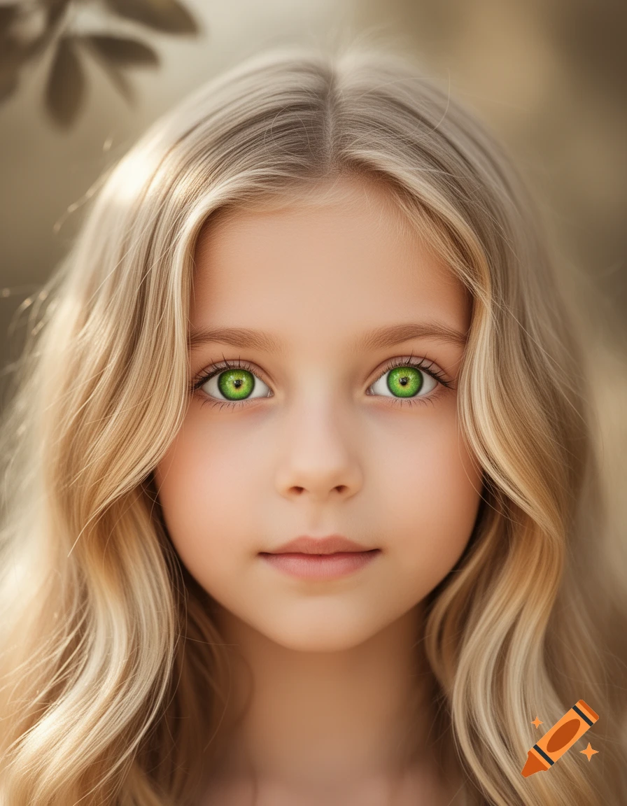 Close-up photorealistic portrait of a young girl with long blond hair ...