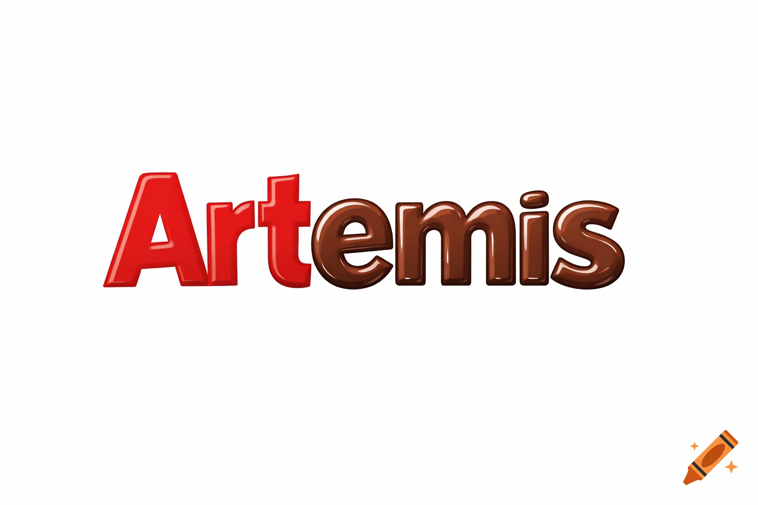 The word "Artemis" rendered in a glossy, red and chocolate-brown text style, similar to the Nutella logo, on a white background.