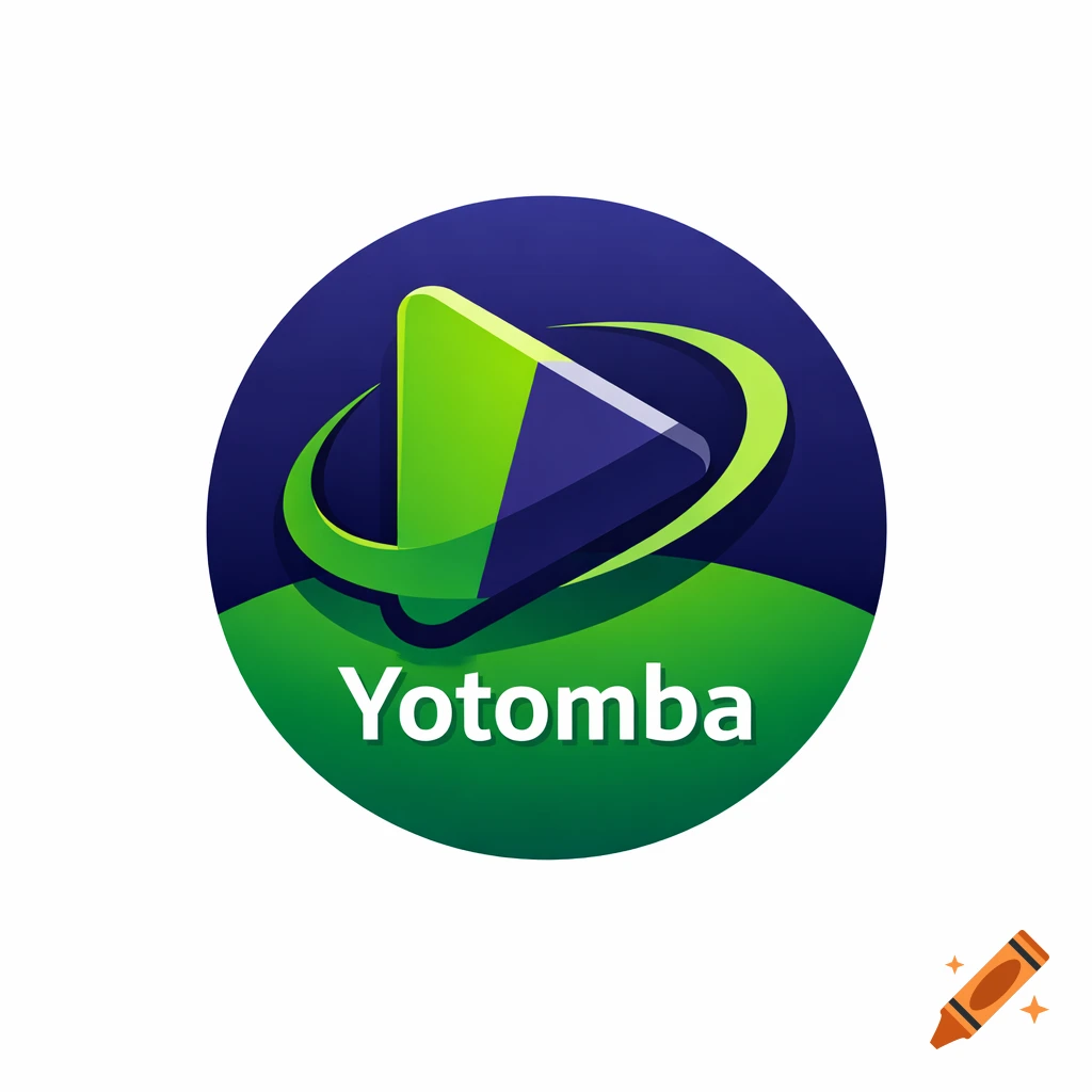 Yotomba app icon featuring a green and blue play button with an orbital design on a circular background.