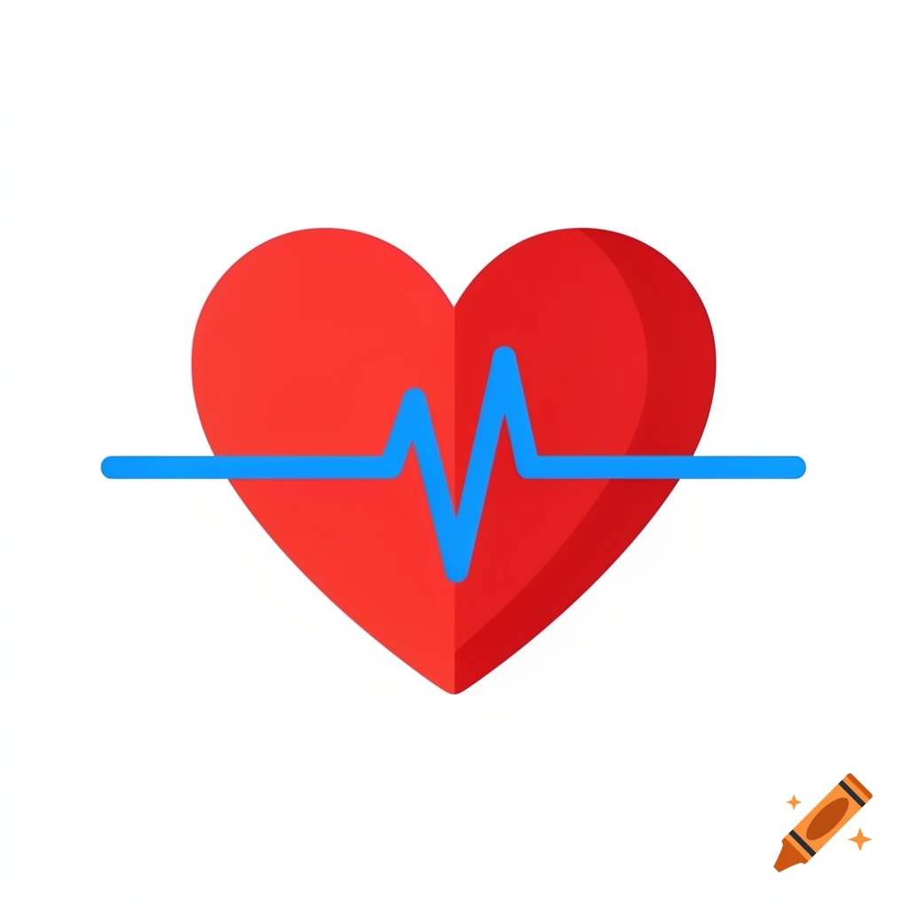 A red heart with a blue EKG line passing through it, a symbolic medical icon for cardiology.