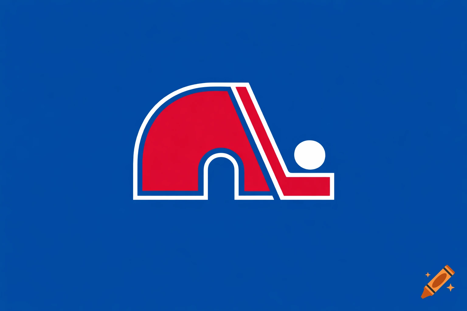 The Nordiques de Qu 0bec hockey team logo, featuring a red stylized 'N' and hockey stick with a white puck, set against a solid blue background.