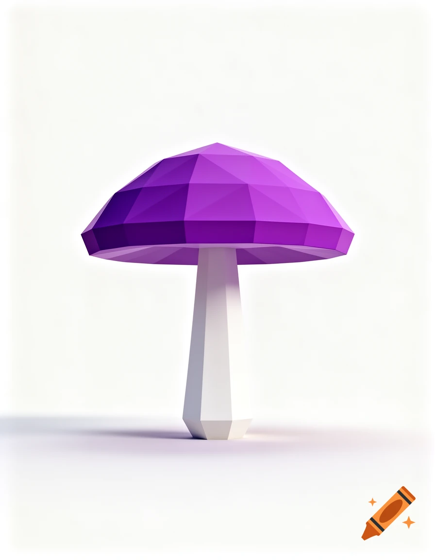 A low-poly purple mushroom with a white stem on a white background.