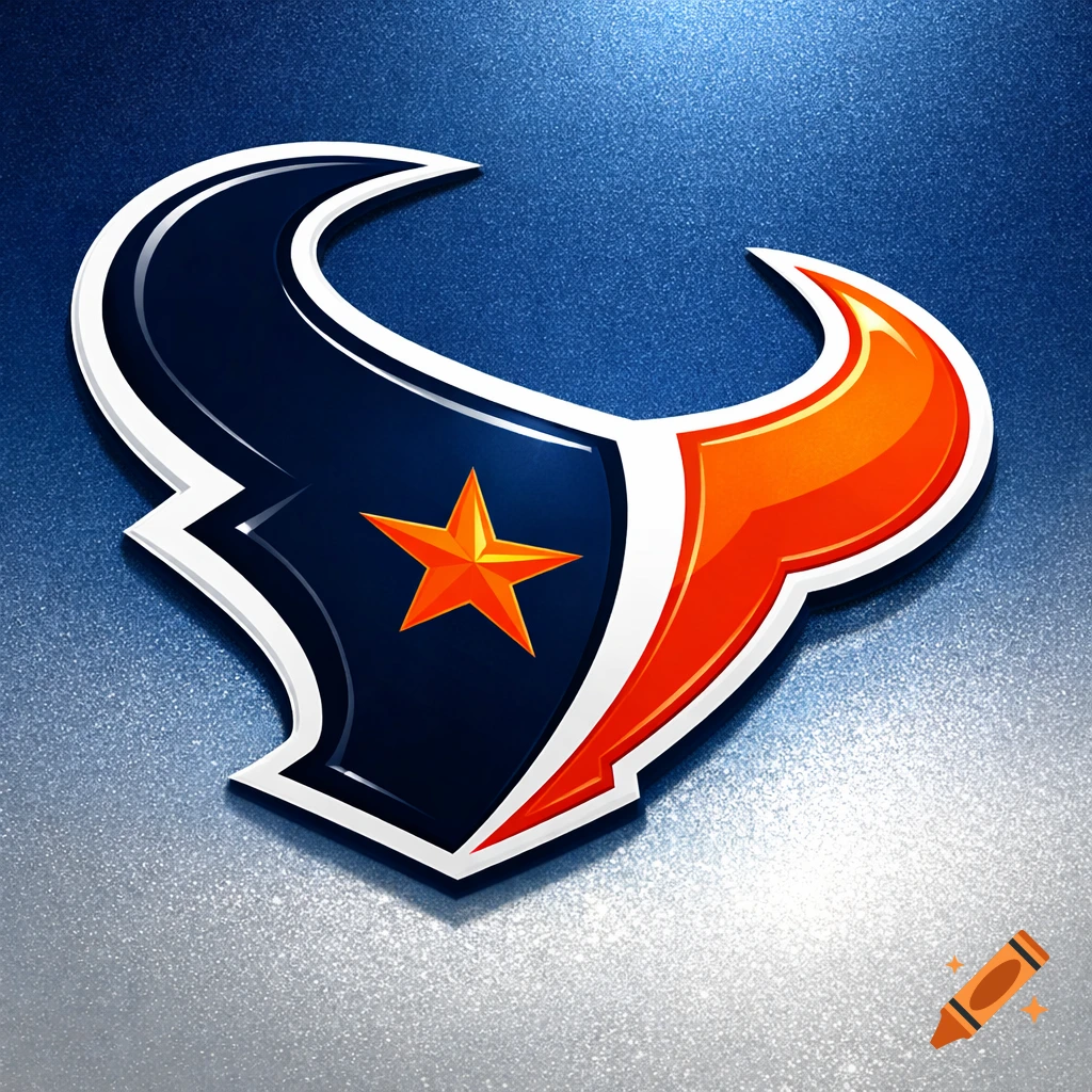 A stylized Houston Texans bull head logo in dark blue and white with an orange star and orange horn.