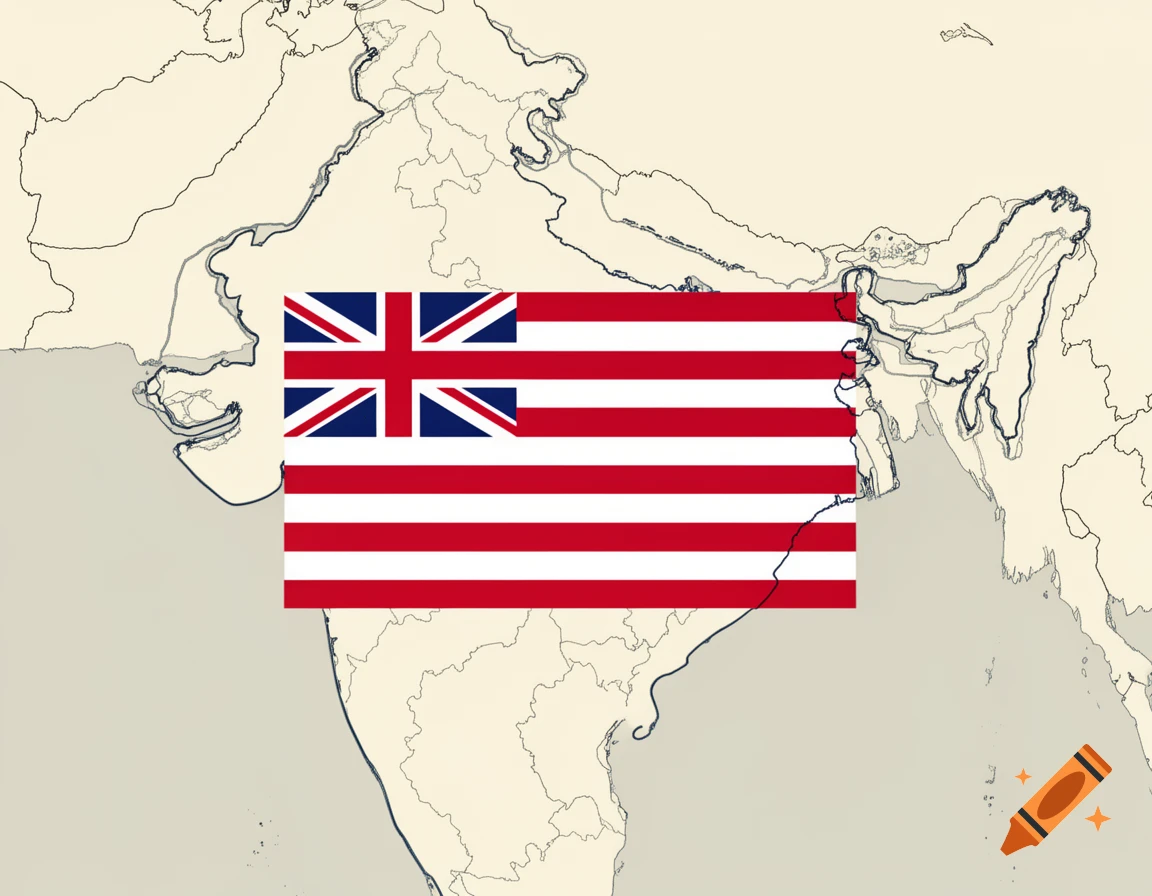British East India Company flag superimposed on a map of India.