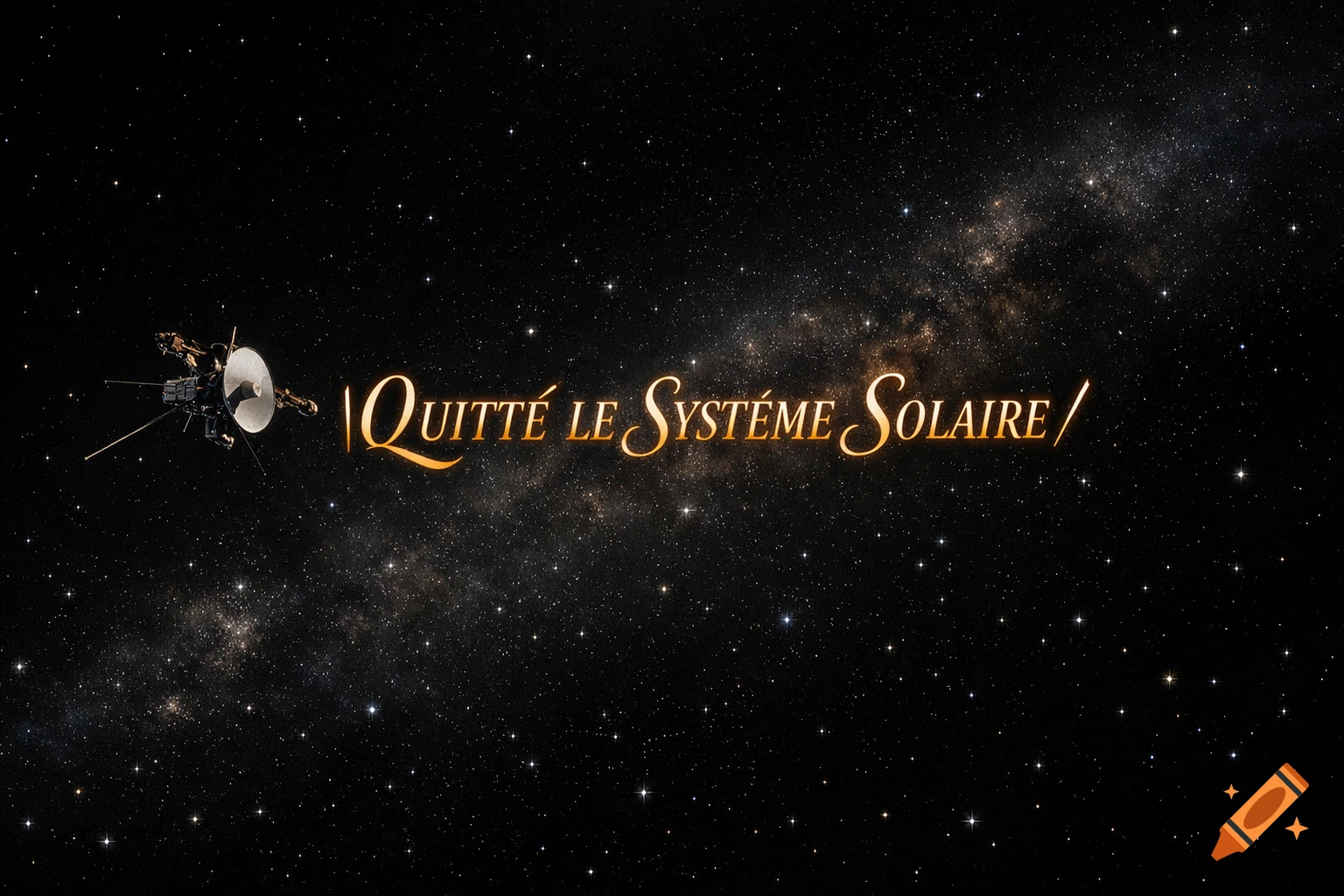A Voyager spacecraft floats in deep space against a starry background, with the golden text 'QUITTÉ LE SYSTÈME SOLAIRE'.