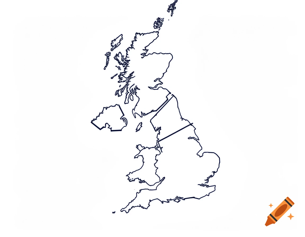A simple outline map of the United Kingdom, fragmented into separated pieces on a white background.