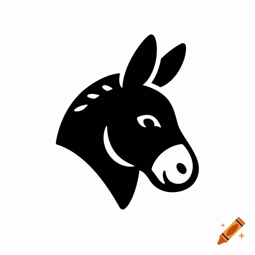 Minimalist black silhouette of a donkey's head in profile against a white background.
