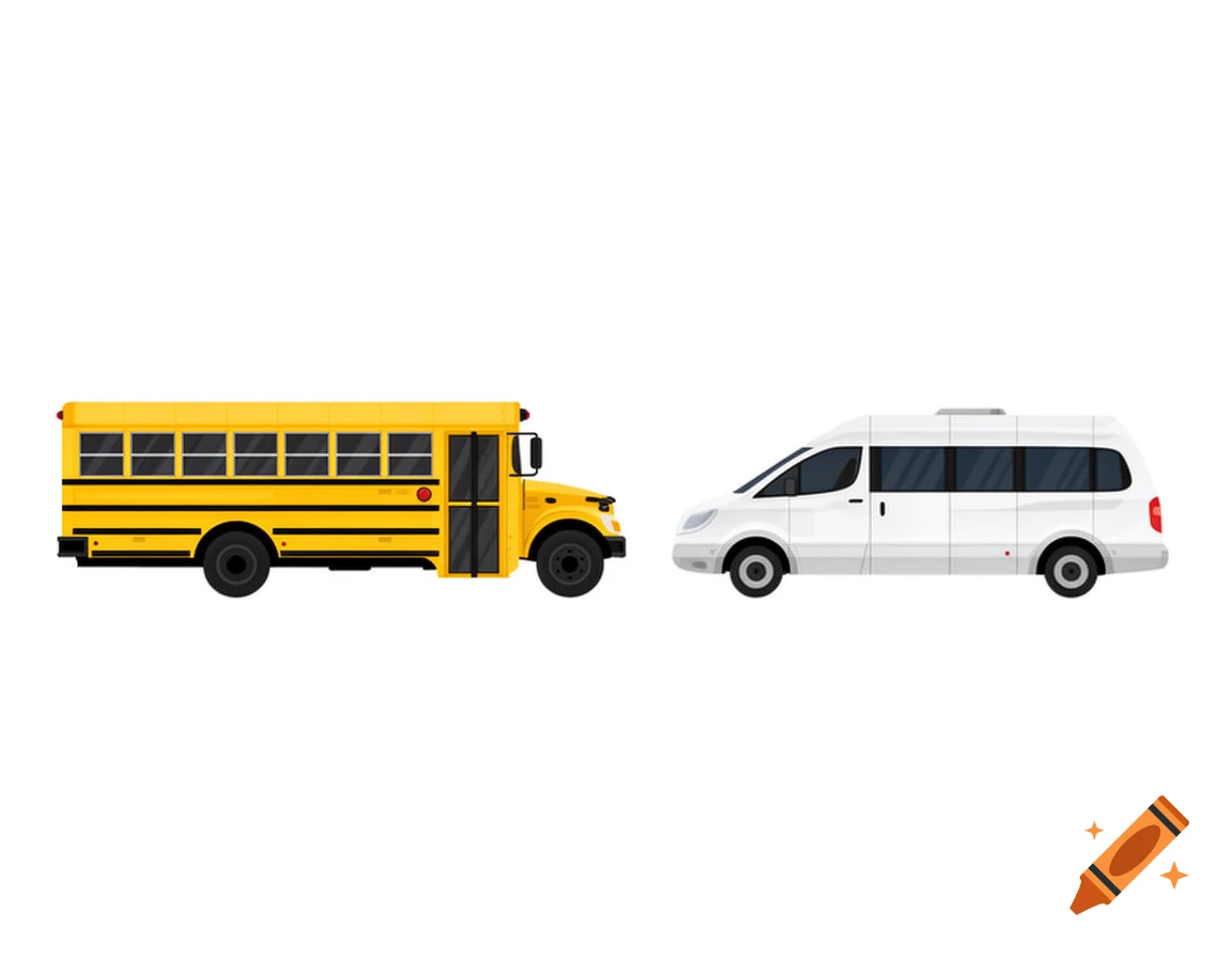 A yellow school bus and a white shuttle van, depicted in a clean, side-profile clip art style.