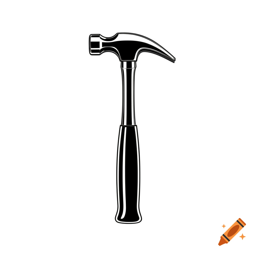 A black and white line art illustration of a claw hammer.
