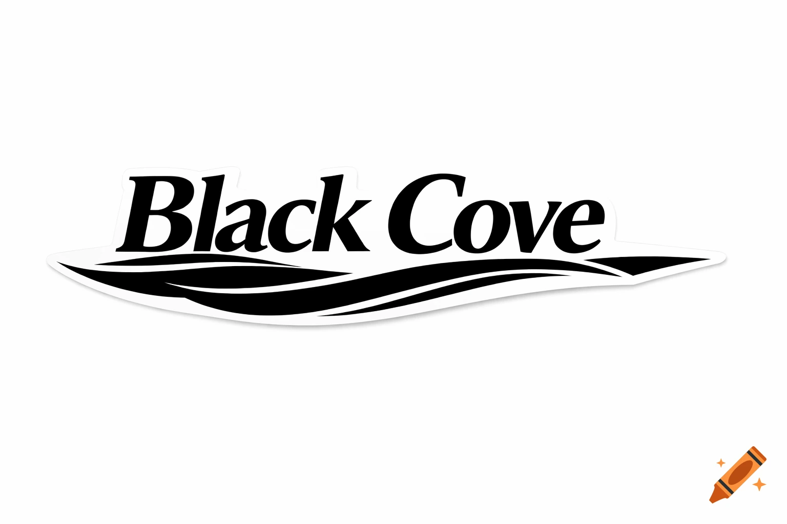 Stylized 'Black Cove' text in black, with a white outline and a wave-like element below, designed as a boat name sticker.