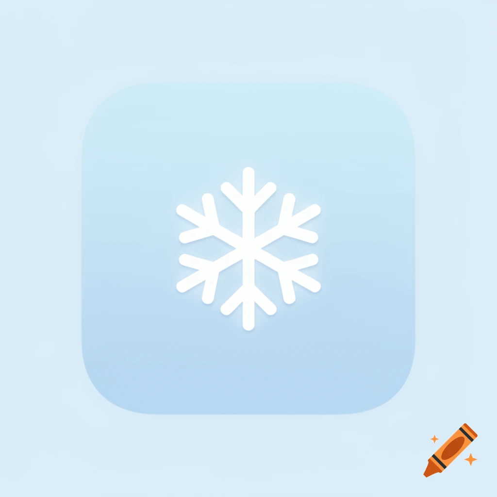 A minimalist iOS app icon featuring a simple white snowflake on a pastel icy blue rounded square background with a soft glow.