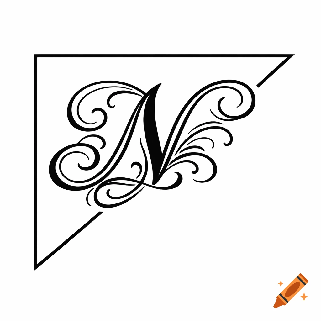 Stylized black letter N with scripty flourishes inside a black outline right isosceles triangle on a white background, in a graphic logo style.
