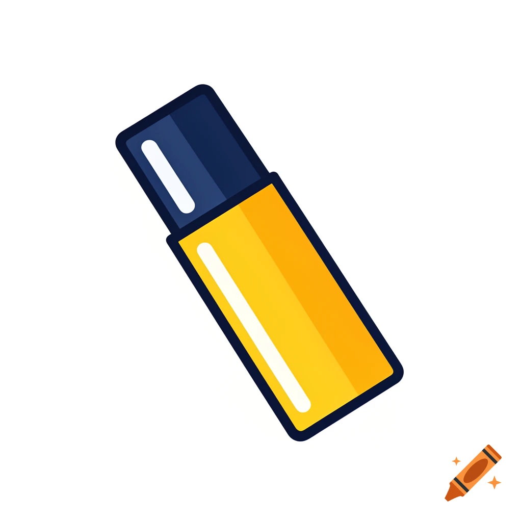 A simple, flat cartoon icon of a yellow glue stick with a dark blue cap, tilted diagonally.