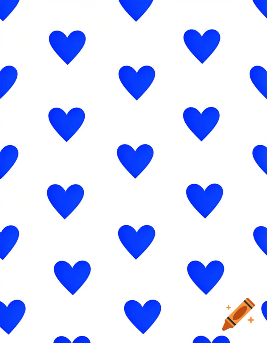 A seamless pattern of bright blue hearts scattered across a white background.