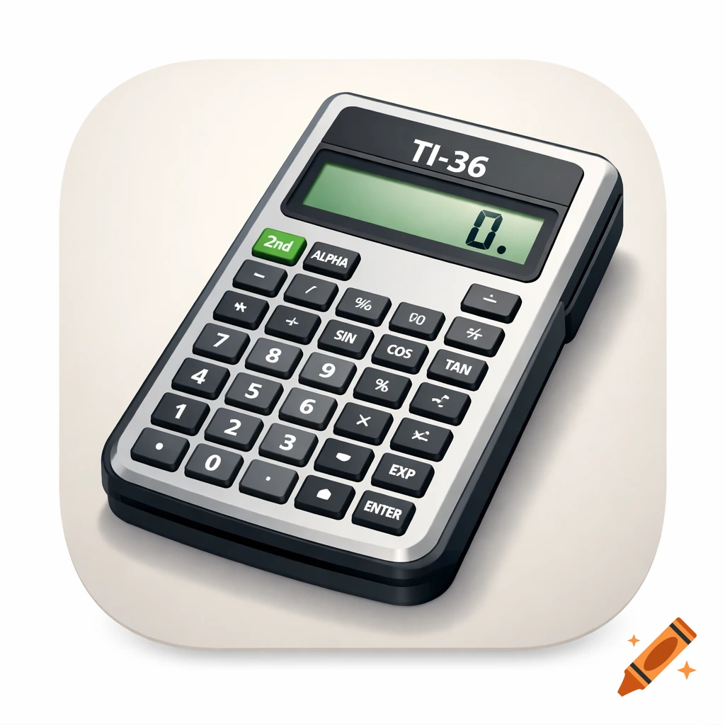 A realistic graphic of an old TI-36 calculator, designed as an Android app icon.