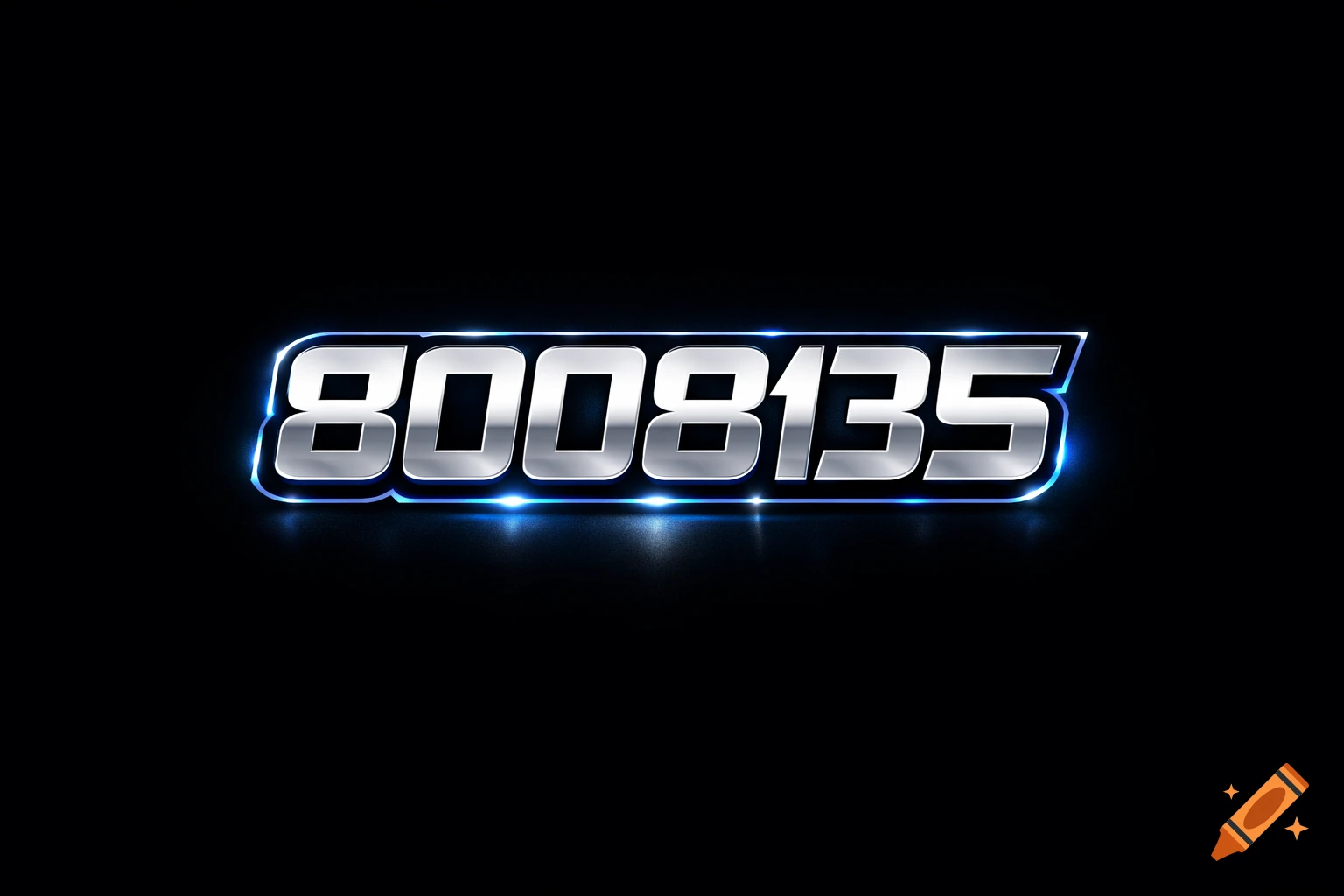 Metallic, silver numbers '8008135' with a glowing blue outline on a black background.