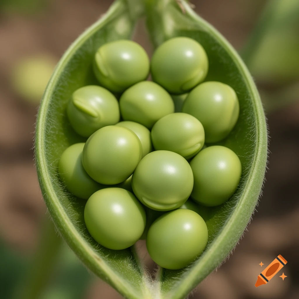 Close-up of fresh green peas inside an open pod, showing vibrant color and texture, photorealistic.