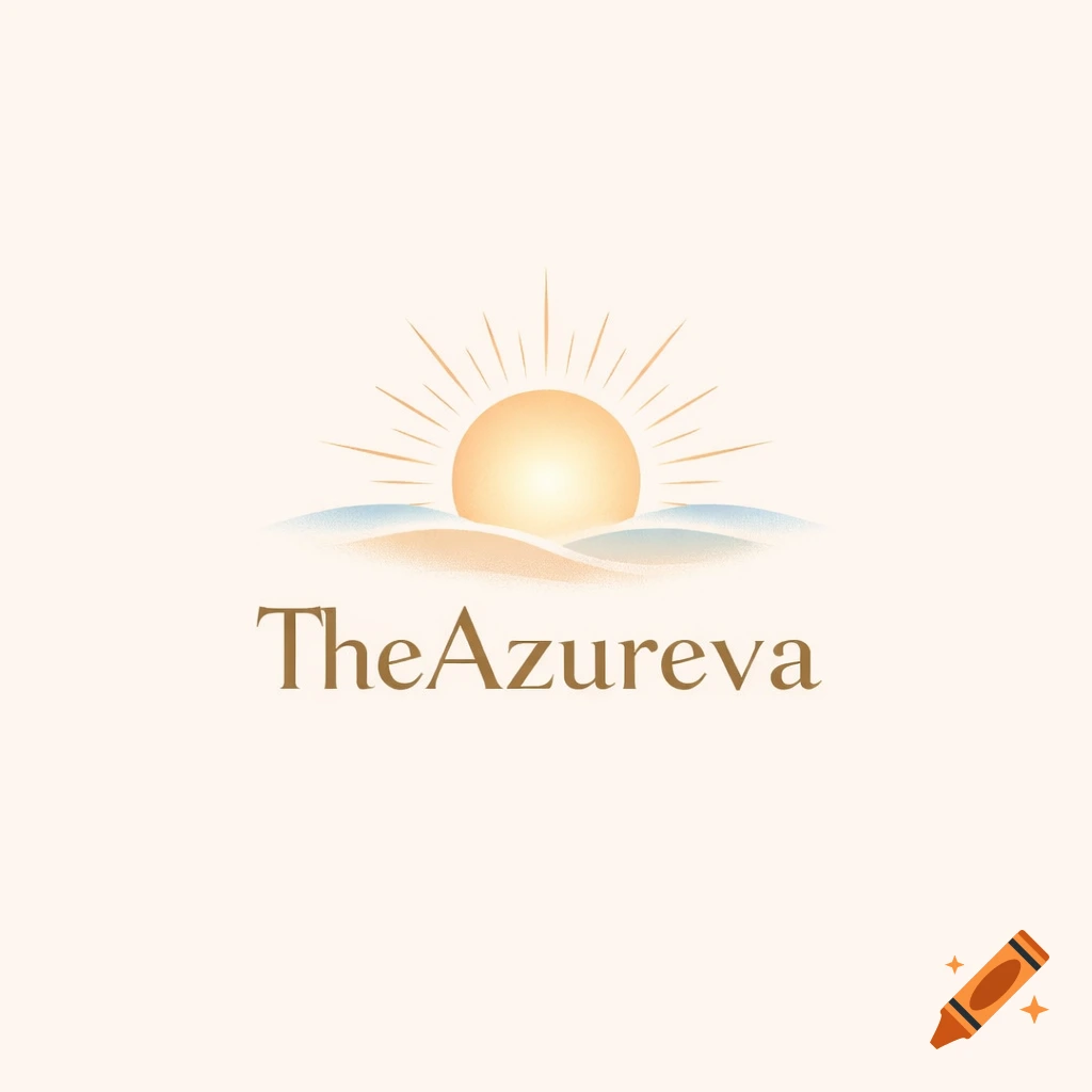Minimalist logo in warm tones featuring a stylized sun over waves and the brand name TheAzureva.