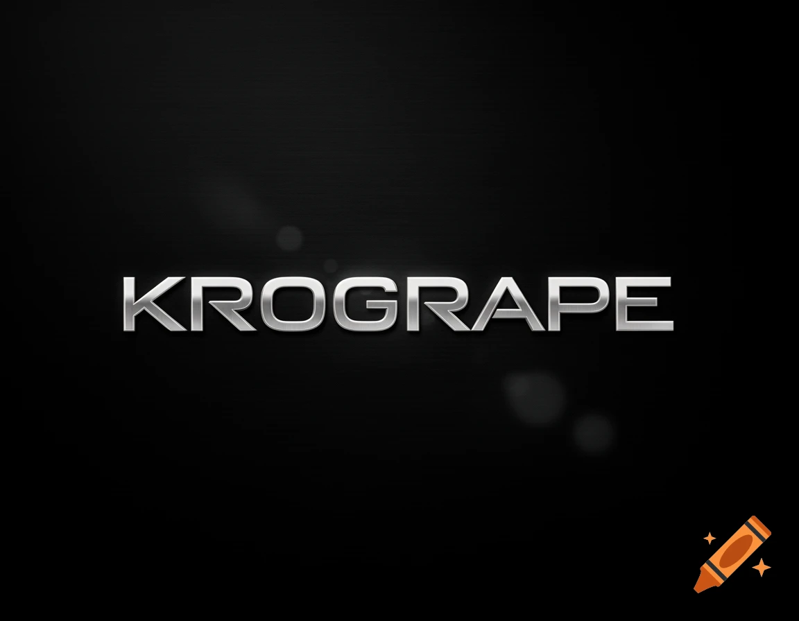Shiny silver metallic text spelling KROGRAPE on a dark background with subtle lens flares.