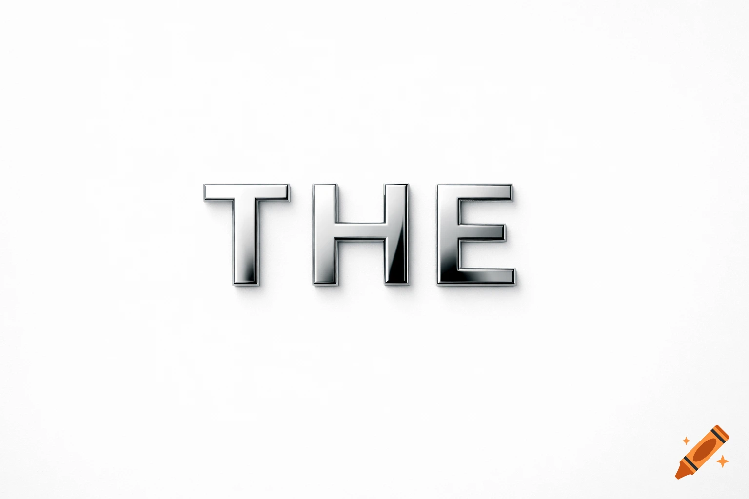The word THE rendered in shiny chrome metallic 3D block letters on a white background.