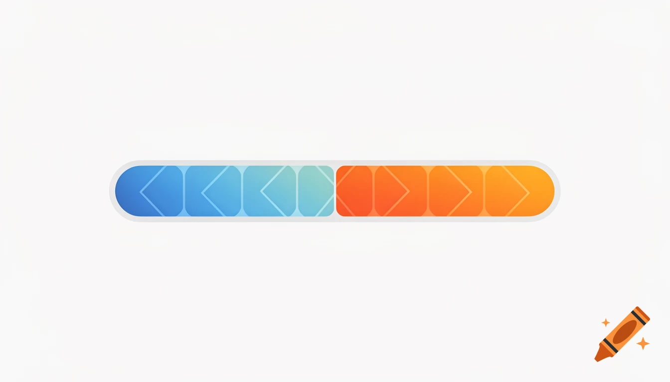 A horizontal progress bar showing a gradient from blue to orange, filled with repeating arrow shapes.