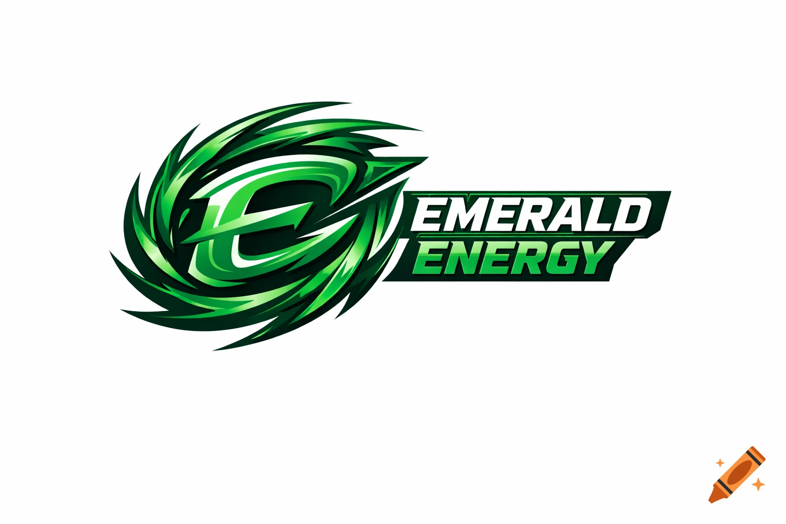 Green stylized sports logo for Emerald Energy team with a swirling 'E' emblem and text.