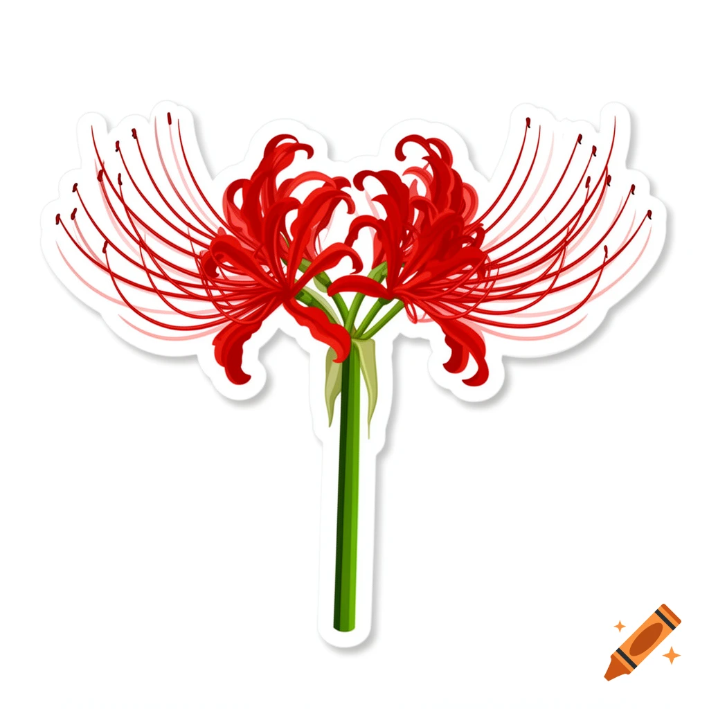 A vibrant red Higanbana spider lily flower illustration with a white outline and soft shadow, presented as a sticker.