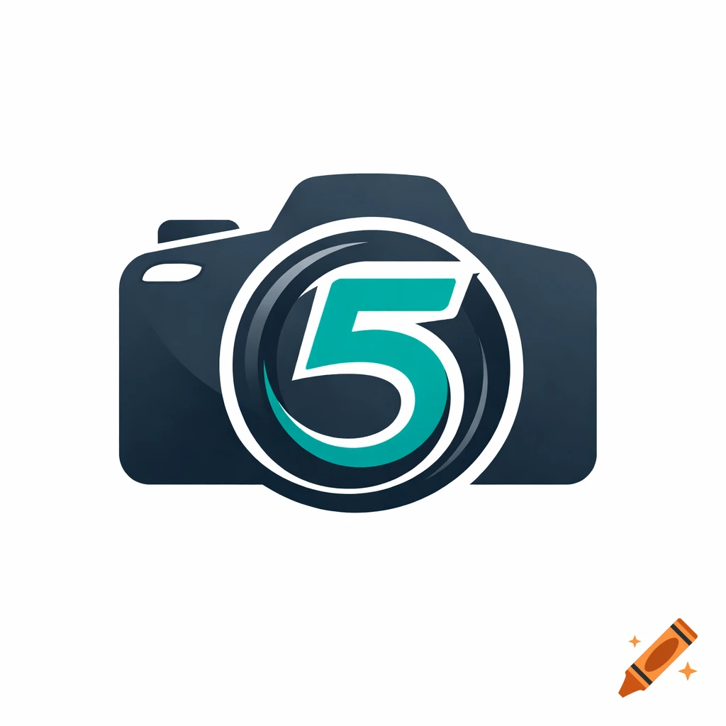 A logo featuring a dark blue camera with a prominent teal number 5 integrated into its circular lens design.