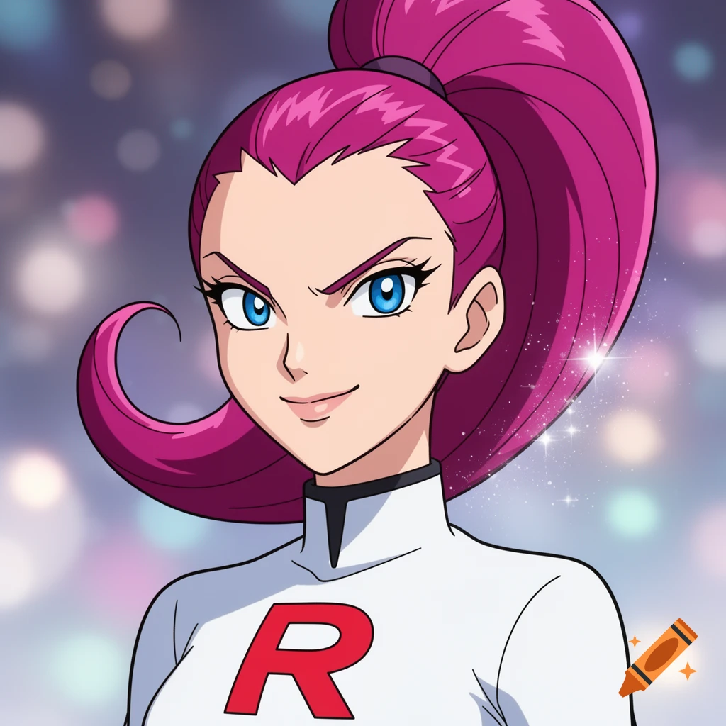 Anime-style close-up of Jessie from Pokemon, smiling subtly and wearing ...