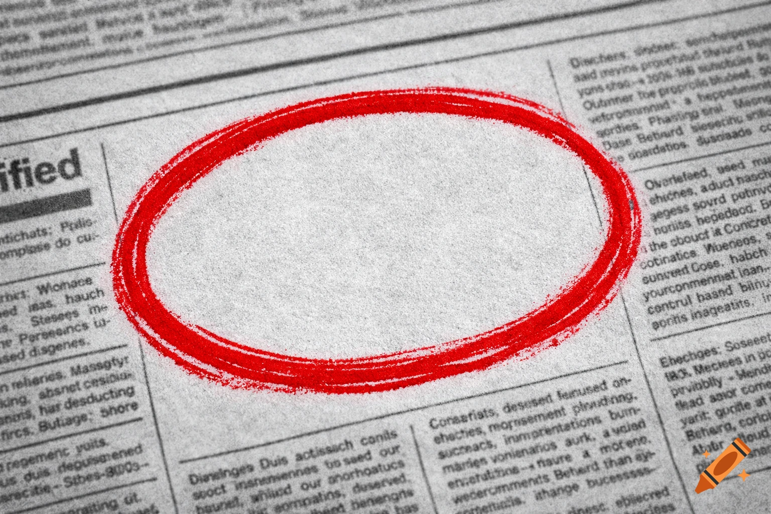 A close-up of a newspaper with a rough, red marker oval drawn in the center.