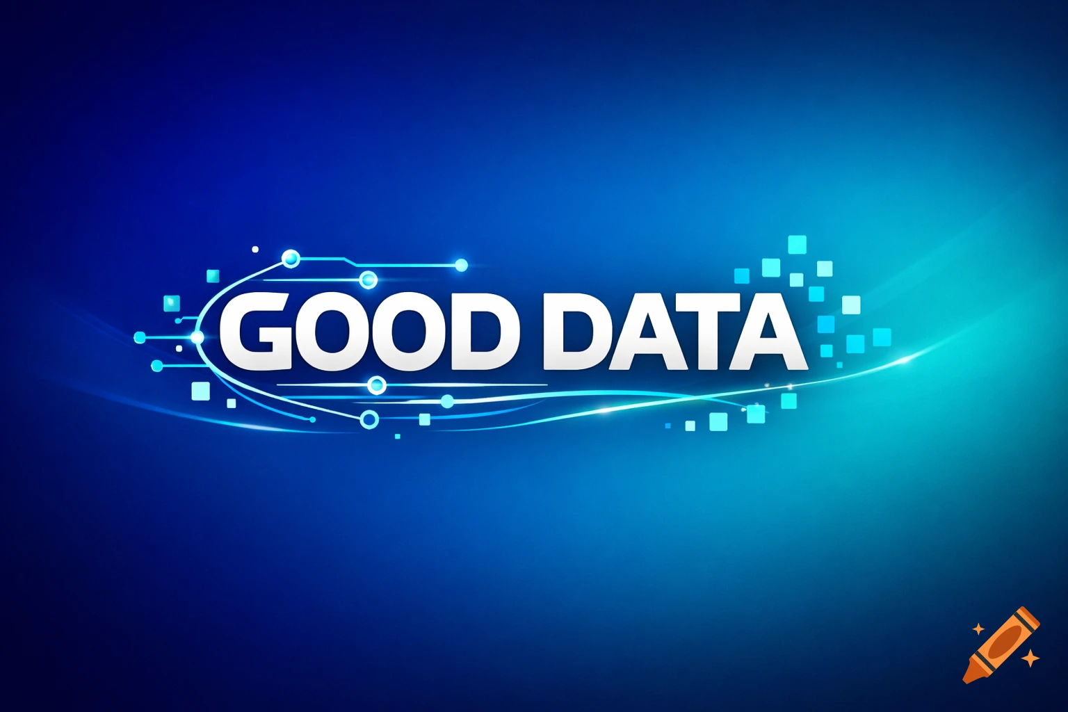 A tech logo featuring the words "GOOD DATA" in white, surrounded by glowing blue circuit lines and pixelated squares, all on a vibrant blue and cyan gradient background.