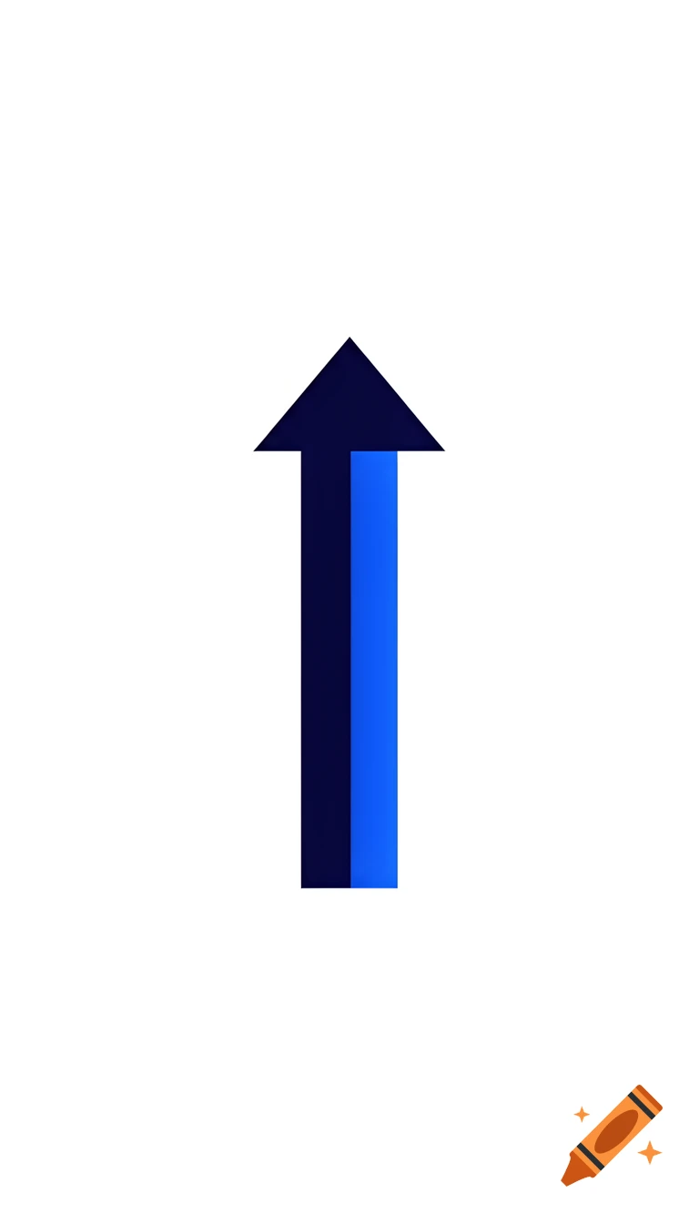 A minimalist vertical arrow pointing upwards, split into dark blue and light blue sections on a white background.