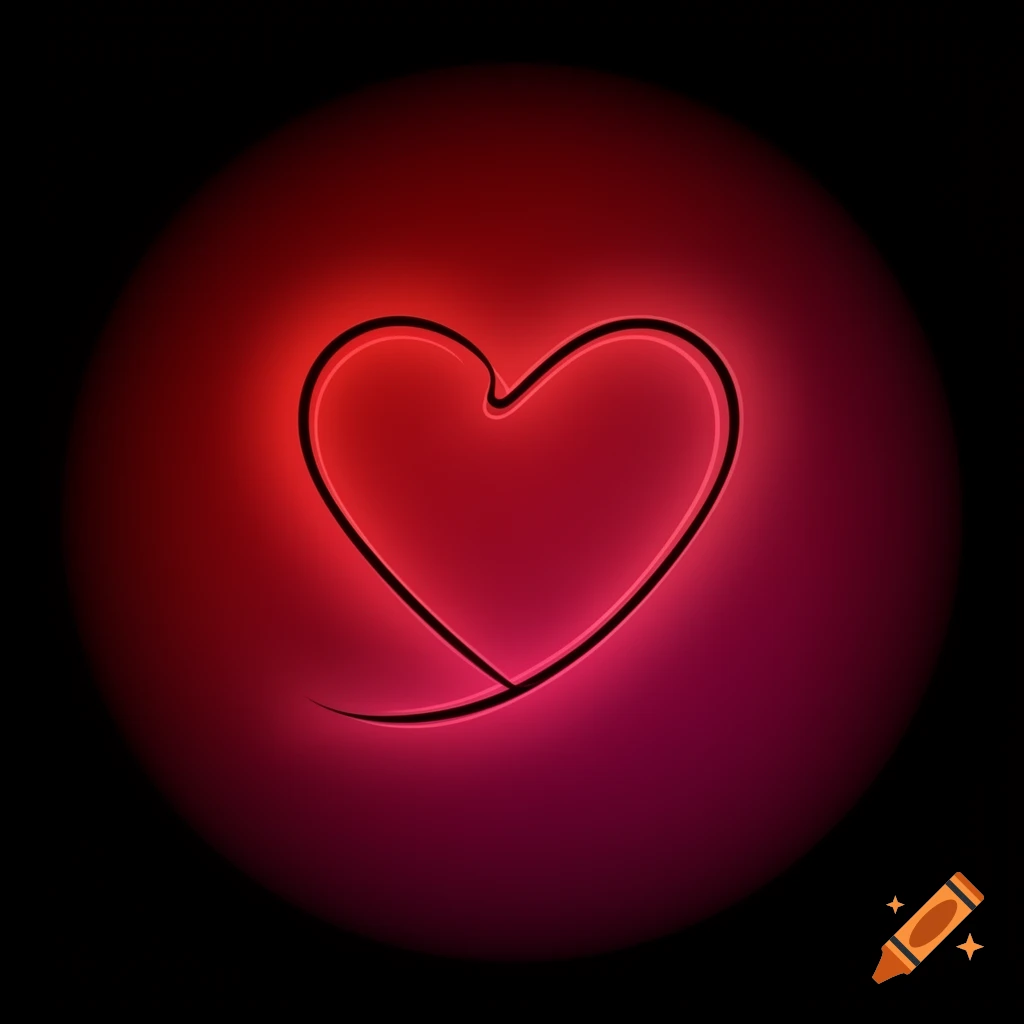 A neon red heart outline with a pink glow, centered on a dark background.