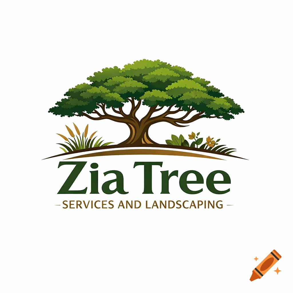 A logo featuring a large green tree with a brown trunk and roots, set above the text 'Zia Tree SERVICES AND LANDSCAPING'.