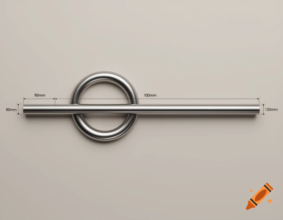 A silver metal tube forming a loop with a straight bar through it, annotated with measurements 90mm, 100mm, and 130mm.